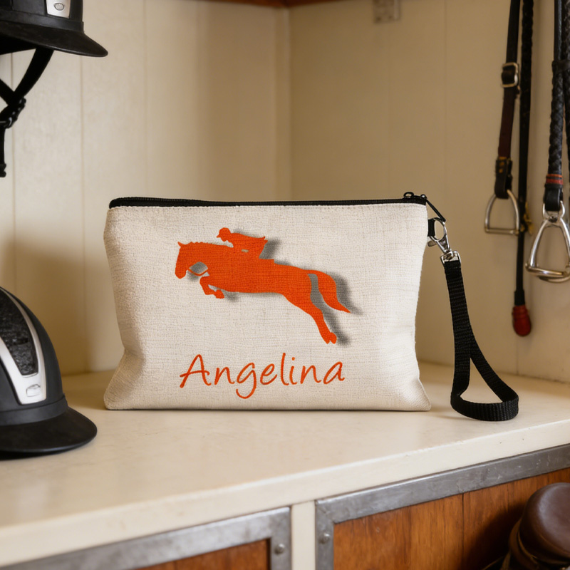Personalized Equestrian Makeup Bag Equestrian Cosmetic Bag Horse Zipper Pouch Gift Linen Zipper Pouch for Riding Lovers