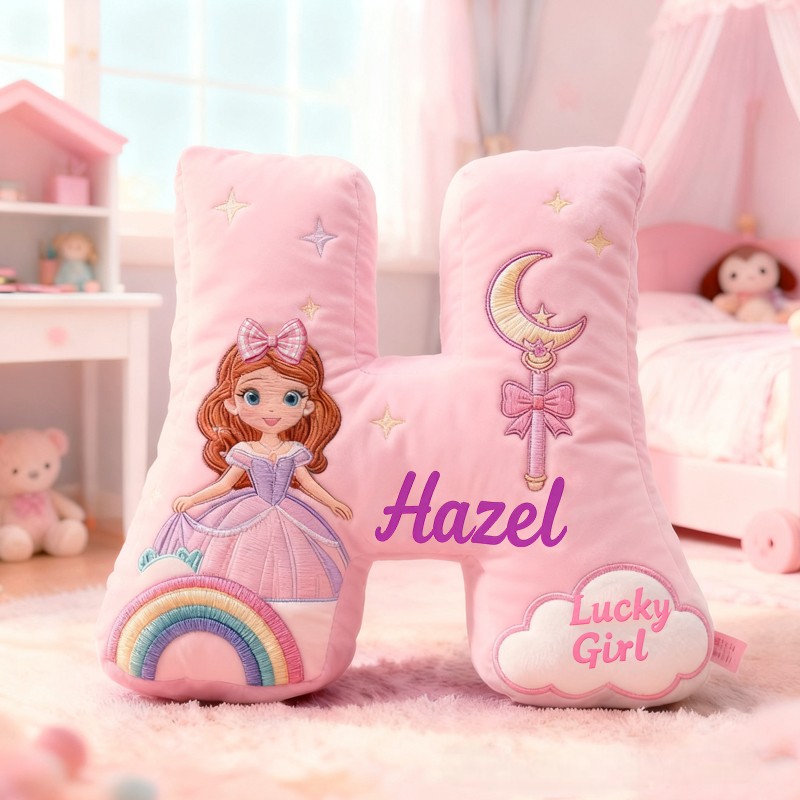 Personalized Lucky Girl with Name Graphic 3D Print Pillow Christmas Gift for Kids 