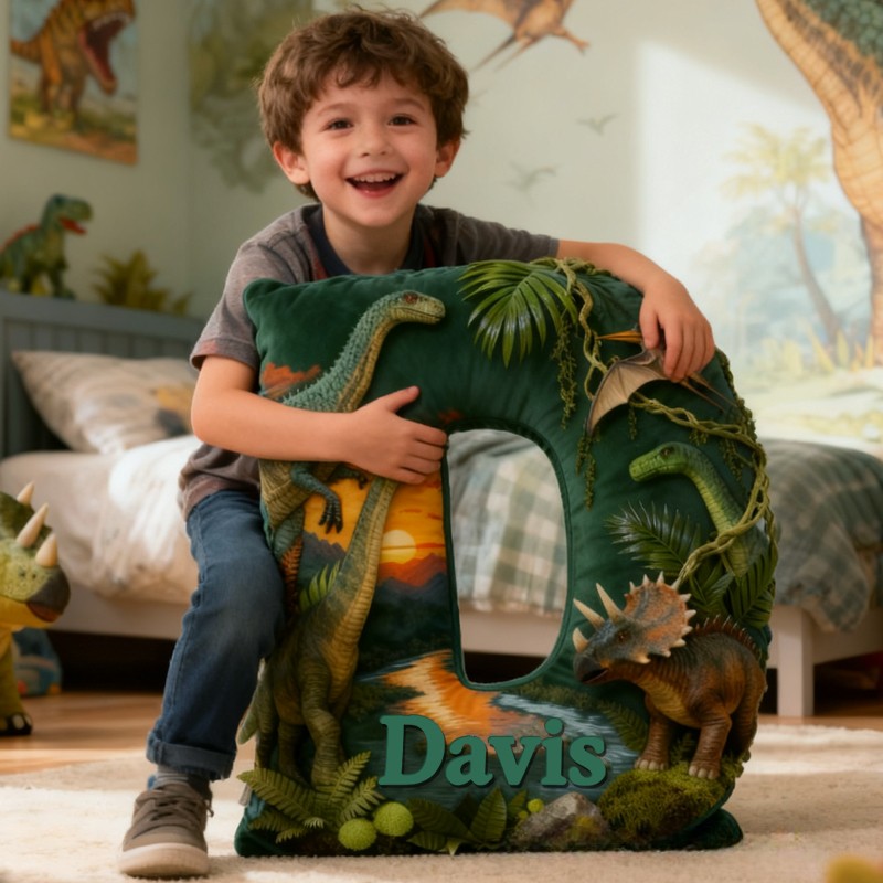 Personalized Dinosaur Forest with Name Graphic 3D Print Pillow Christmas Gift for Kids Birthday Gift