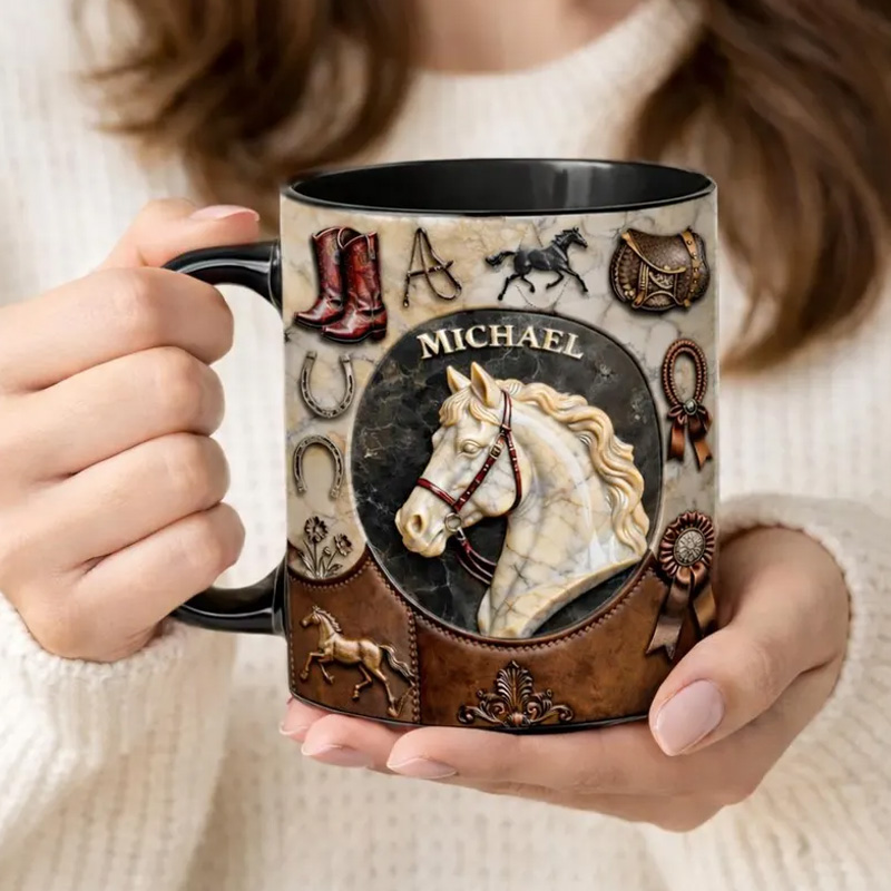Personalized Equestrian Coffee Mug with Horse Design Gift Western Style Ceramic Cup for Equestrian Horse Riding Lovers