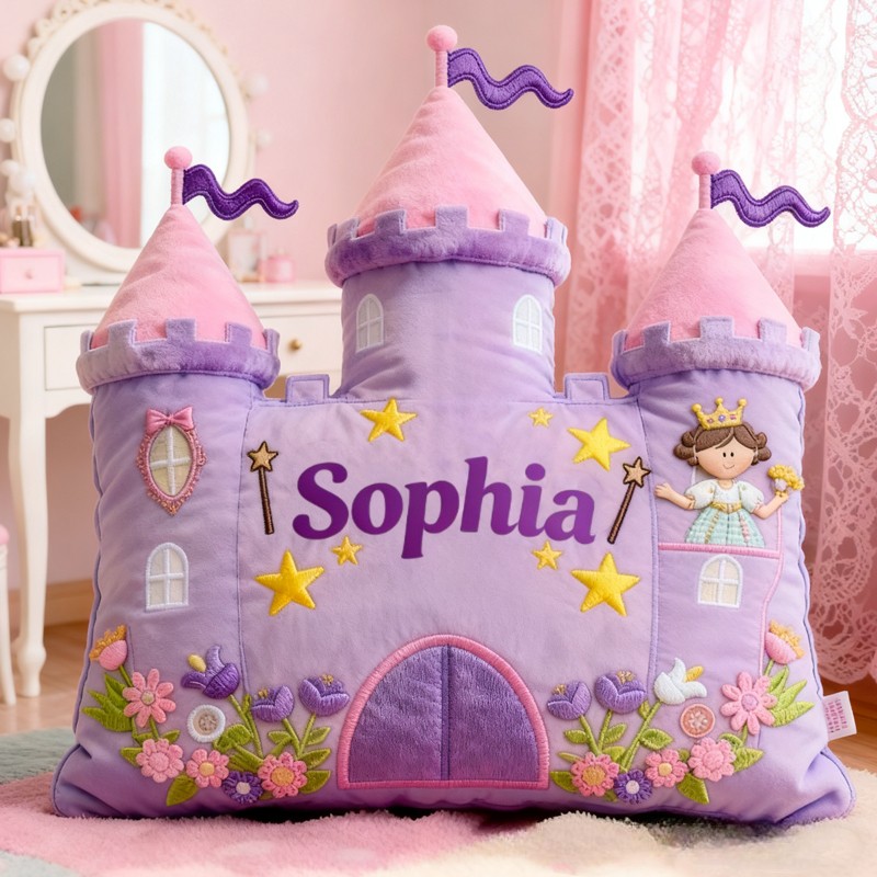Personalized Cartoon Princess Castle with Name Graphic 3D Print Pillow Christmas Gift for Kids 