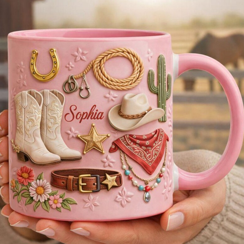 Personalized Cowgirl Mug Western Cowgirl Coffee Cute Pink Cowboy Design Ceramic Cup for Equestrian Horse Riding Lovers