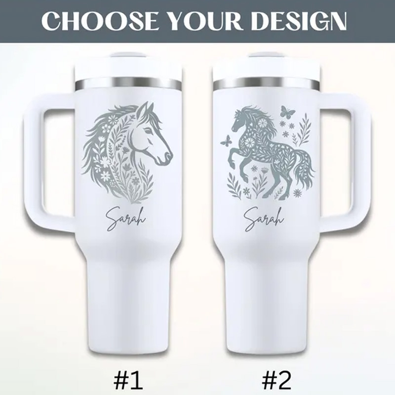 Personalized Floral Horse Tumbler Western Cowgirl Cup with Handle Custom Equestrian Gift for Riding Love