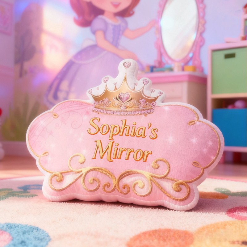 Personalized Pink Princess Mirror with Name Graphic 3D Print Pillow Christmas Gift for Kids 