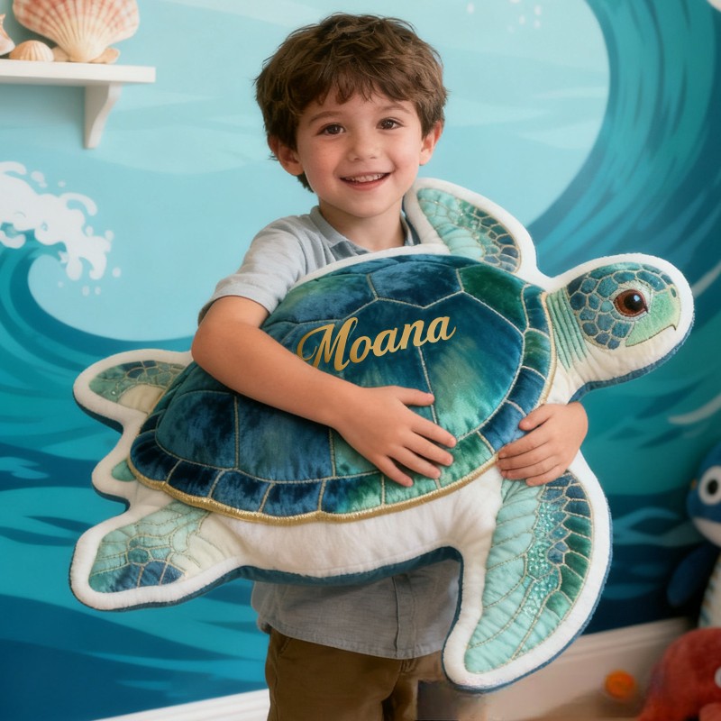 Personalized Blue Flashing Sea Turtle with Name Graphic 3D Print Pillow Christmas Gift for Kids Birthday Gift