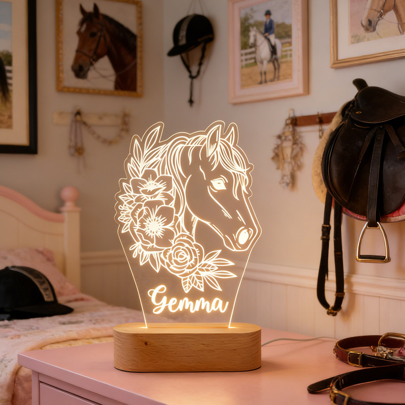 Personalized LED Night Light Horse Gifts for Girls Horse Riding Gifts Equestrian Night Light Lamp Horse Gifts Bike Lamp for Riding Lovers and Equestrian Lovers 