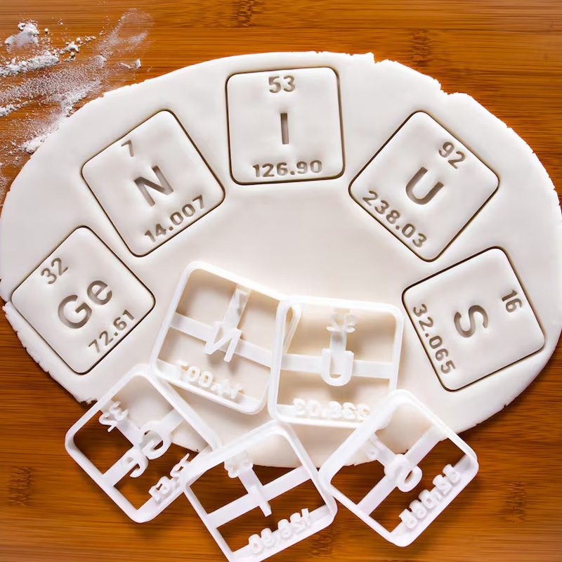 Personalized Nerdy Cookie Cutters 3D Printed Periodic Table Elements Chemistry Design Baking Supplies Fondant Tool Craft Stamp for Geek Lover