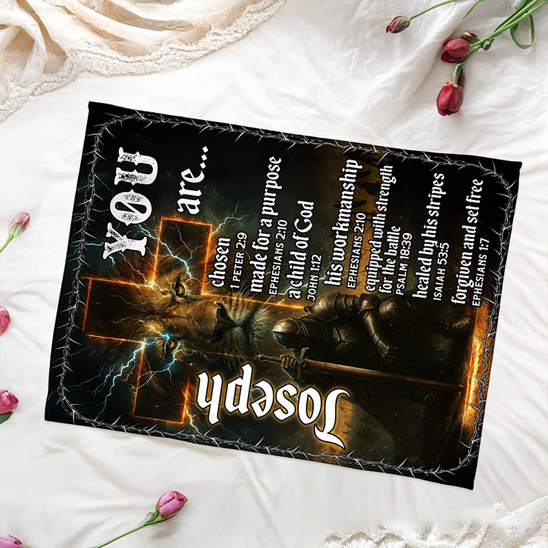 Personalized Lion of Judah You are Chosen Throw Blanket with Name Bible Verse Cross Home Decor Religious Gift Christian Gift for Men 