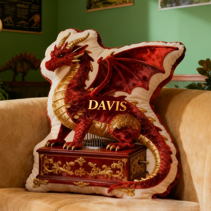 Personalized Red Dinosaur with Name Graphic 3D Print Pillow Christmas Gift for Kids Birthday Gift