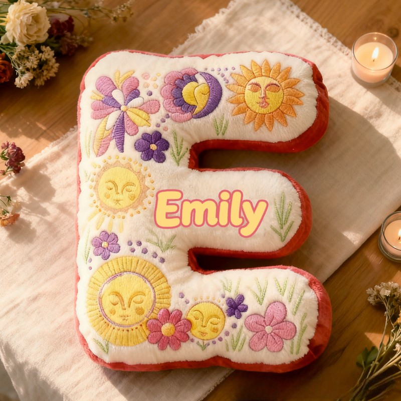 Personalized Cute Floral Letters Initials with Name Graphic 3D Print Pillow Christmas Gift for Kids 