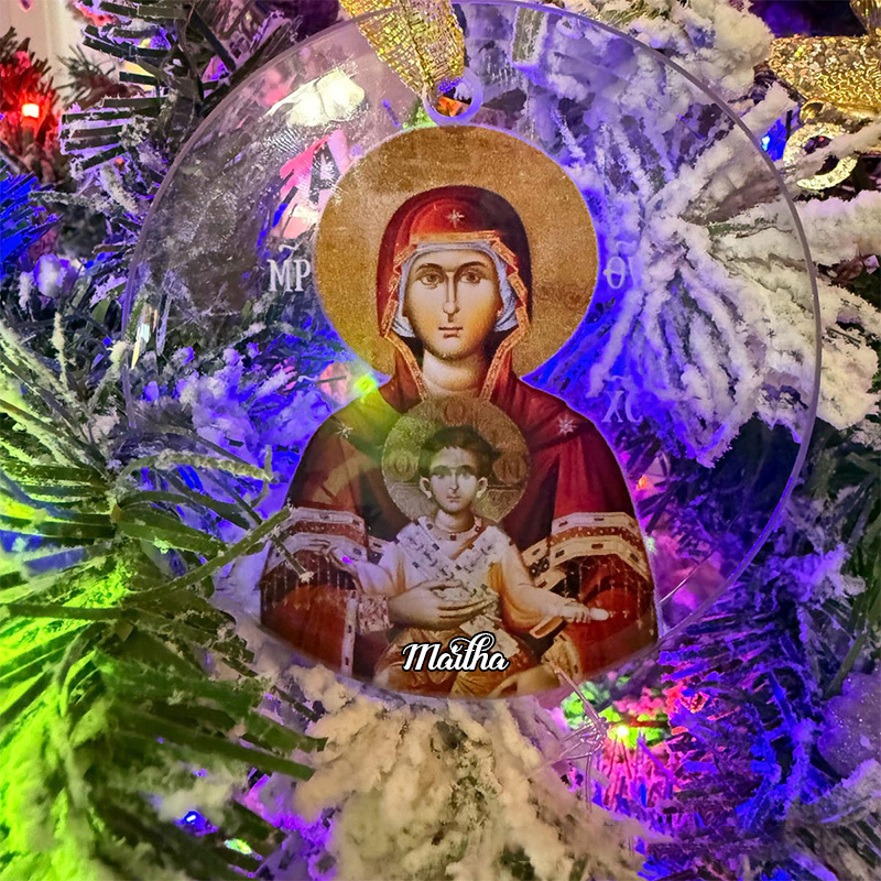 Personalized Virgin Mary Glass Ornament with Custom Name Theotokos Glass Decor Orthodox Nativity Ornament Religious Christian Gift