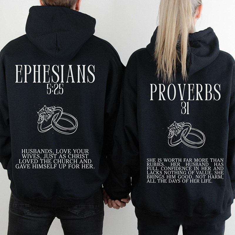 Personalized Christian Bible Verse Couple Classic Hoodies with Custom Name Proverbs 31 EPHESIANS 5:25 Couple Matching Sweatshirt Religious Gift Valentine Day Gift