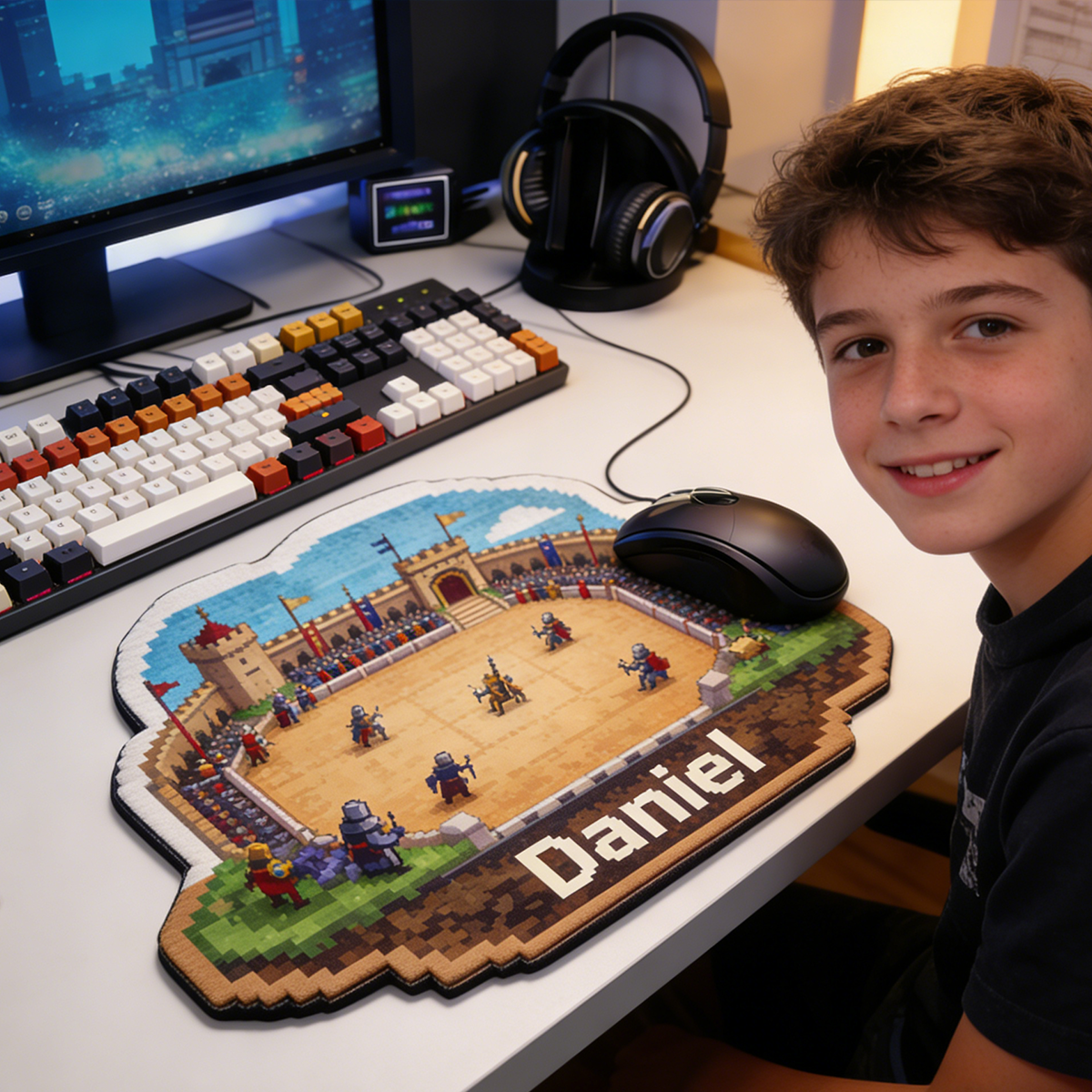 Personalized Custom Pixel Art Medieval Jousting Mouse Pad Personalized Retro Gaming Desk Mat Castle Knight Gamer Accessory
