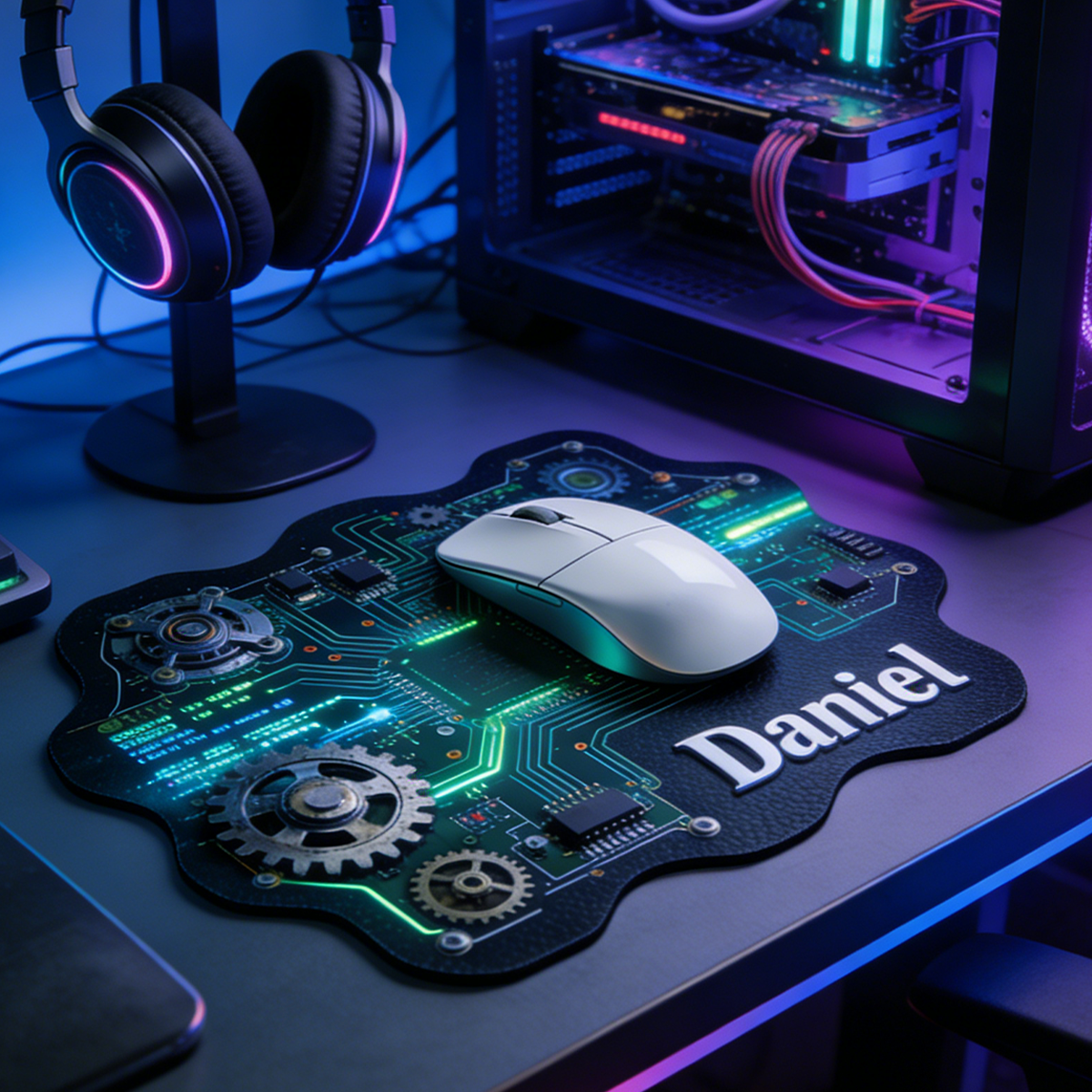 Personalized Custom Steampunk Circuit Board Mouse Pad Personalized Irregular Tech Desk Mat Cyberpunk Gamer Accessory with Gear