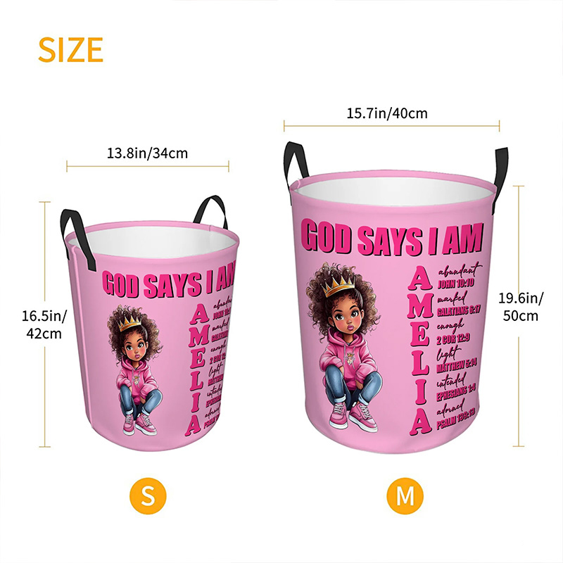Personalized Cartoon Black Girl Bible Verse Name Storage Basket with Name Laundry Decor Daily Use Religious Gift for Girl