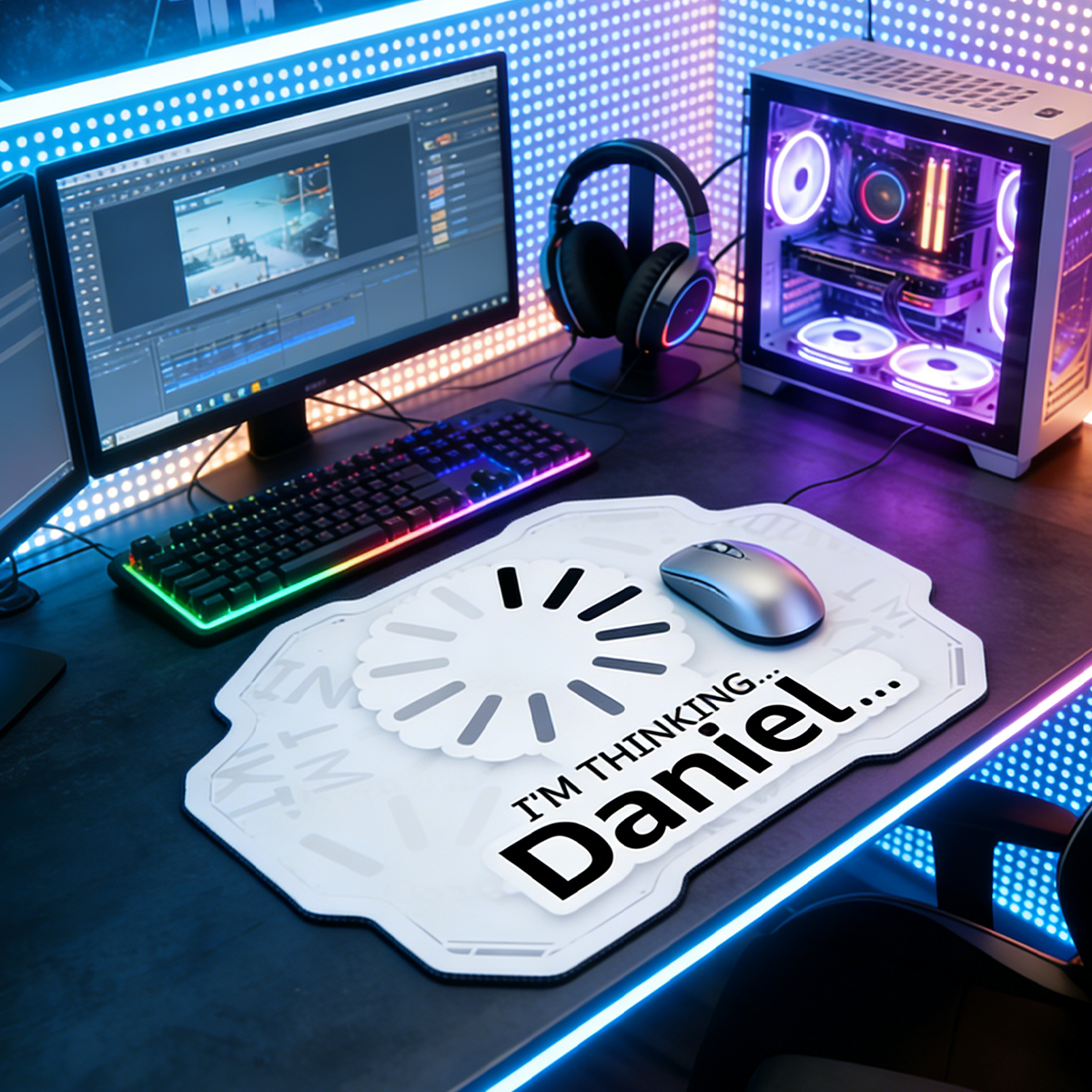 Personalized Custom "I'm Thinking..." Loading Spiral Mouse Pad Personalized Tech Humor Irregular Desk Mat Geeky Gamer Accessory