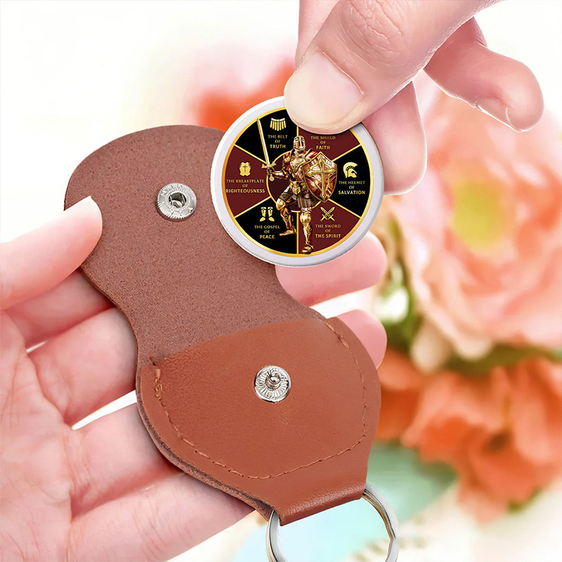 Personalized Armor of God Leather Pocket Hug Keychain with Custom Name Religious Gift Faith Gift for Christian Men
