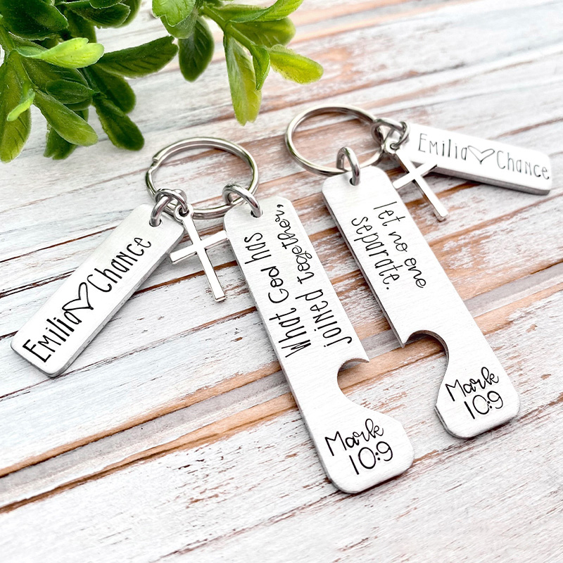Personalized What God has Joined Together Let no One Separate Mark 10:9 Couple Keychain Set with Name Religious Gift Valentines Gift for Couple