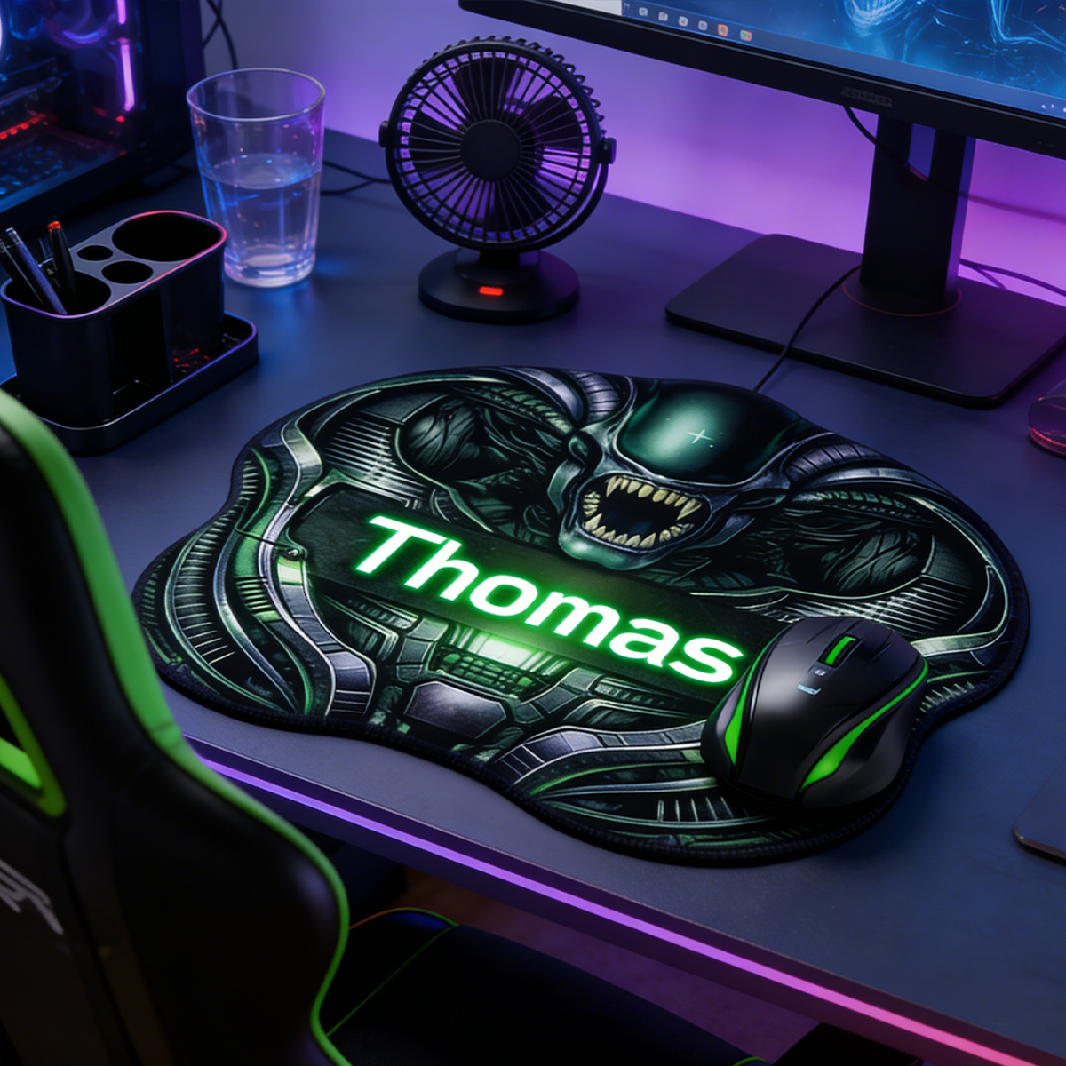 Personalized Custom Irregular Mouse Pad Personalized Sci-Fi Horror Gaming Desk Mat Glow Effect Gamer Accessory
