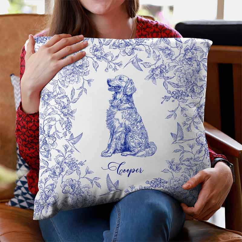 Personalized Dog Lover Toile De Jouy Chinoiserie Style Throw Pillow