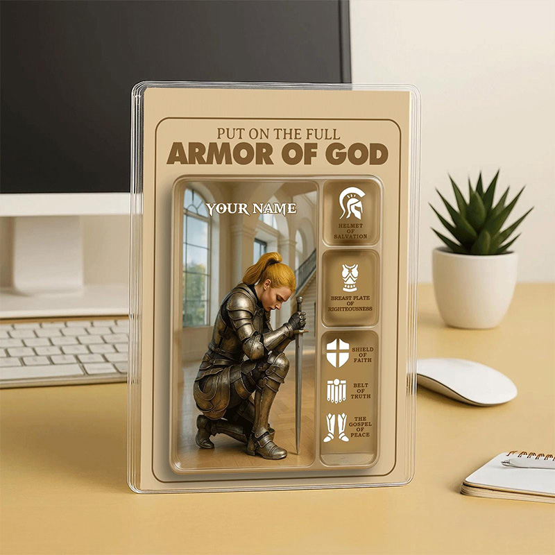 Personalized Put the Full Armor of God Acrylic Block with Custom Name Religious Christian Gift Faith Gift for Women and Girls