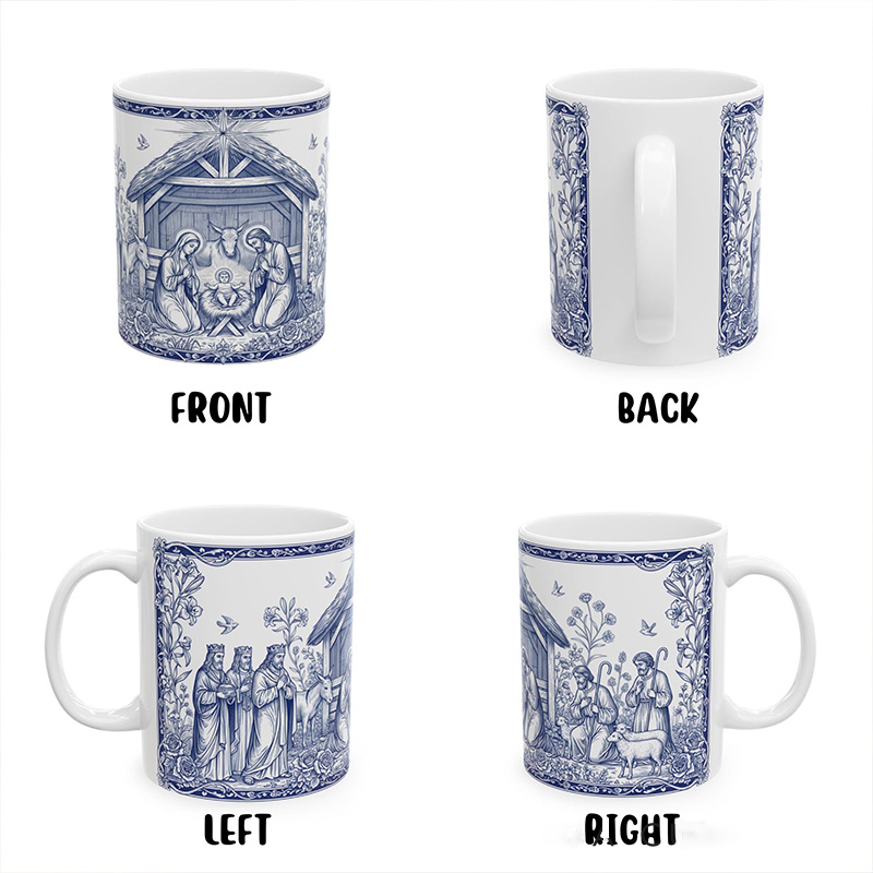 Personalized Nativity Scene 11oz Ceramic Mug with Custom Name Catholic Faith Coffee Cup Religious Gift Christian Gift 