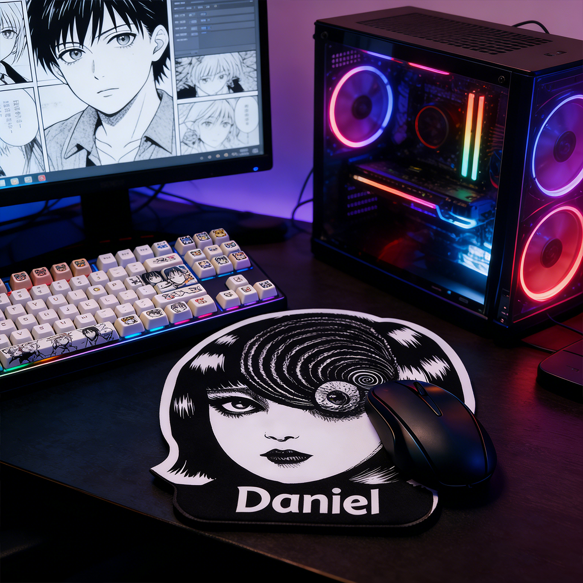 Personalized Custom Junji Ito Uzumaki Irregular Mouse Pad Personalized Japanese Horror Desk Mat Spiral Eye Gamer Accessory