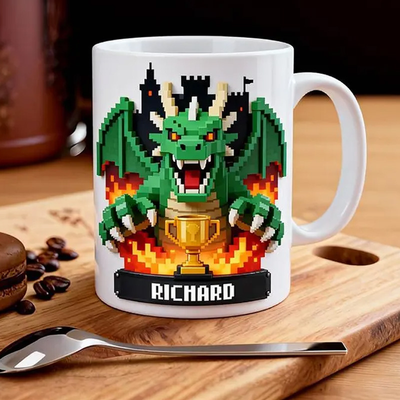 Personalized Flat Dragon Hero Gamer Video Game Mug Coffee Cup for Nerdy Geek Lover