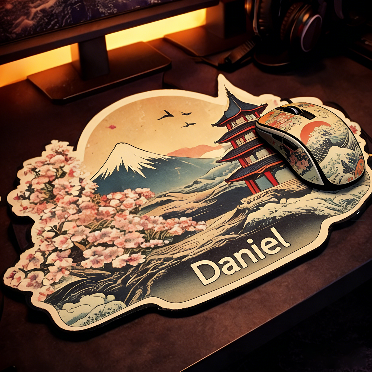 Personalized Custom Japanese Ukiyo-e Mount Fuji Mouse Pad Personalized Cherry Blossom Desk Mat Irregular Japan Travel Gamer Accessory