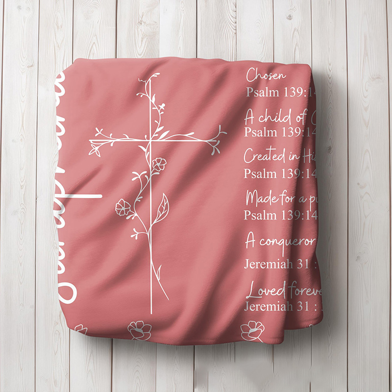 Personalized Bible Verse Throw Blanket with Custom Name Floral Cross Blanket Faith Home Decor Religious Gift Christian Gift for her 