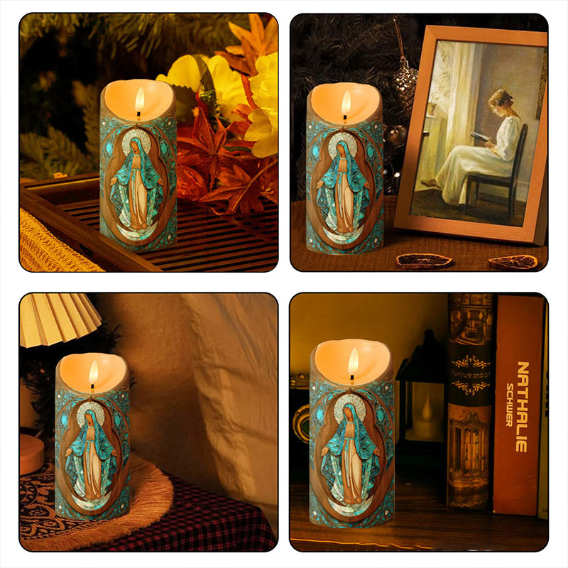 Personalized Sanctuary Marian Blue Virgin Mary Flameless LED Candle with Name Catholic Gift Religious Decor Prayer Faith Gift