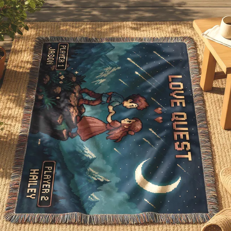 Personalized Gamer Couple Blanket Pixel Art Throw for Nerdy Wedding Couple Geek Lover