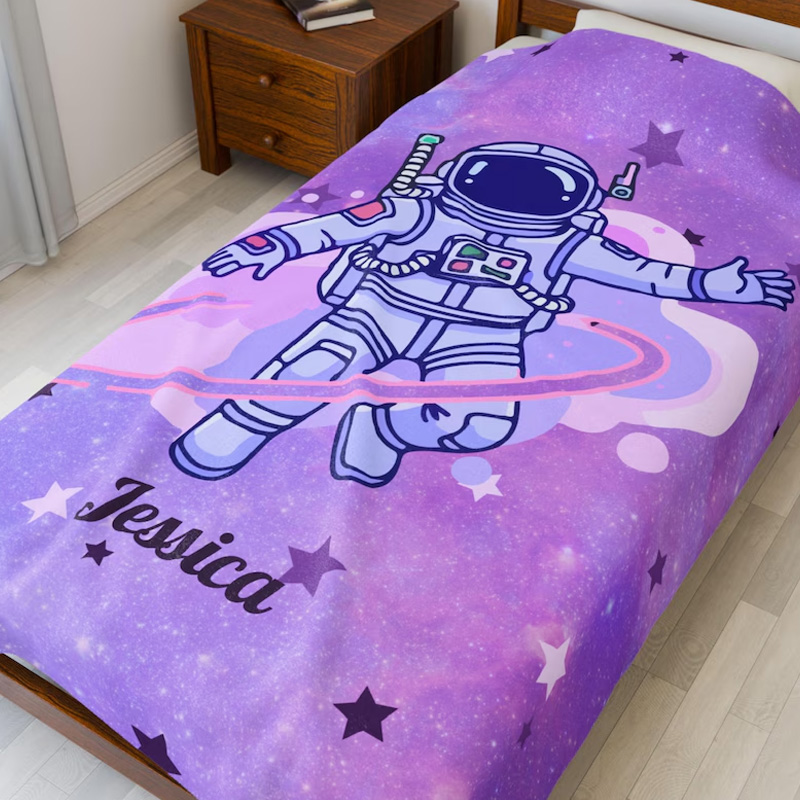 Personalized Astronaut Plush Blanket Kids Space Galaxy Throw Blanket for Nerdy Geek Lover