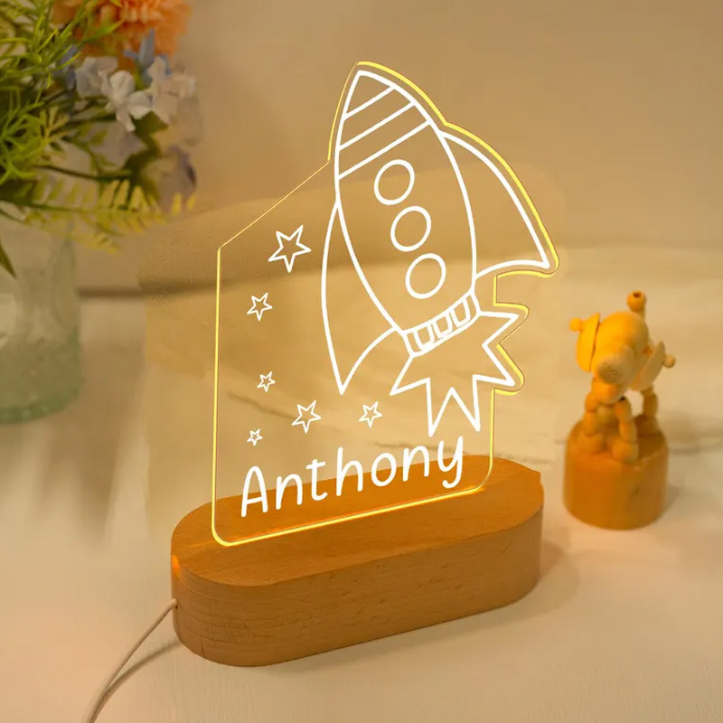 Personalized Rocket Nightlight Acrylic LED with Name Room Decor Birthday Gift for Geek Lover
