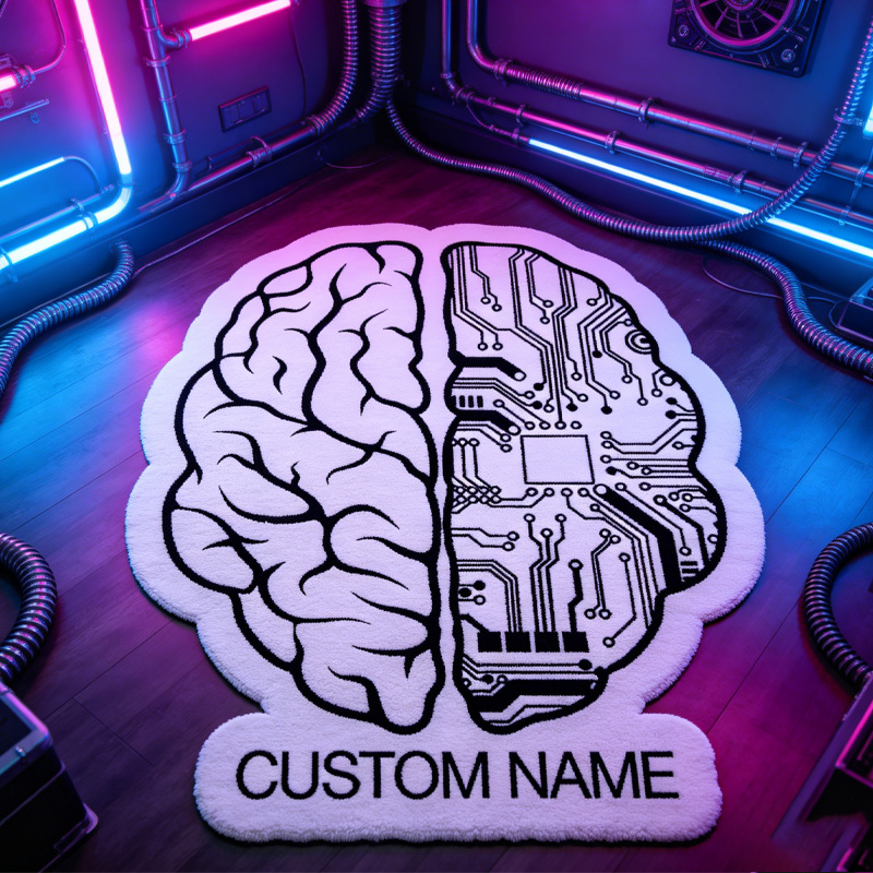 Personalized Technology Brain Card Board Graphic Rug Doormat Kids Nerd Bedroom Playroom Rug Gifts for Geek Lover