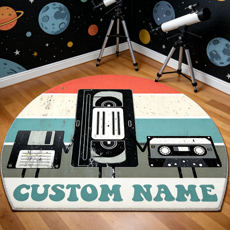 Personalized Retro Electronics Graphic Rug Doormat Kids Nerd Bedroom Playroom Rug Gifts for Geek Lover