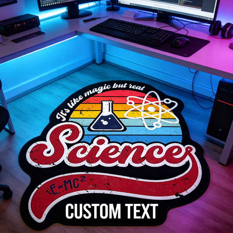Personalized Retro Science Graphic Rug Doormat Kids Nerd Bedroom Playroom Rug Gifts for Geek Lover