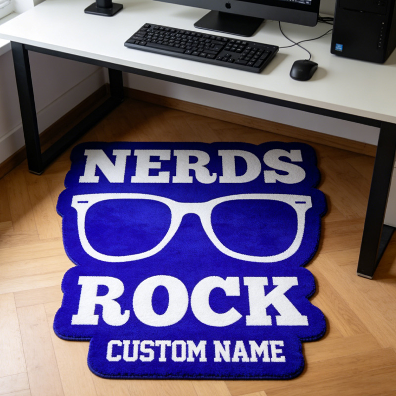 Personalized Nerd Glasses Rocker Graphic Rug Doormat Kids Nerd Bedroom Playroom Rug Gifts for Geek Lover