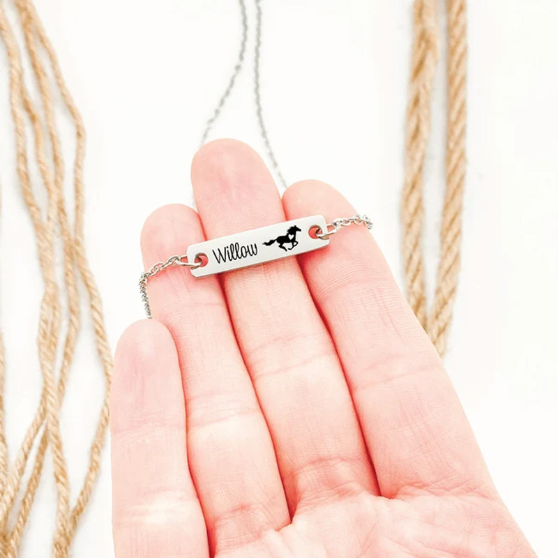 Personalized Horse Bracelet  with Name Jewelry Cube Gift for Equestrian Riding Lovers