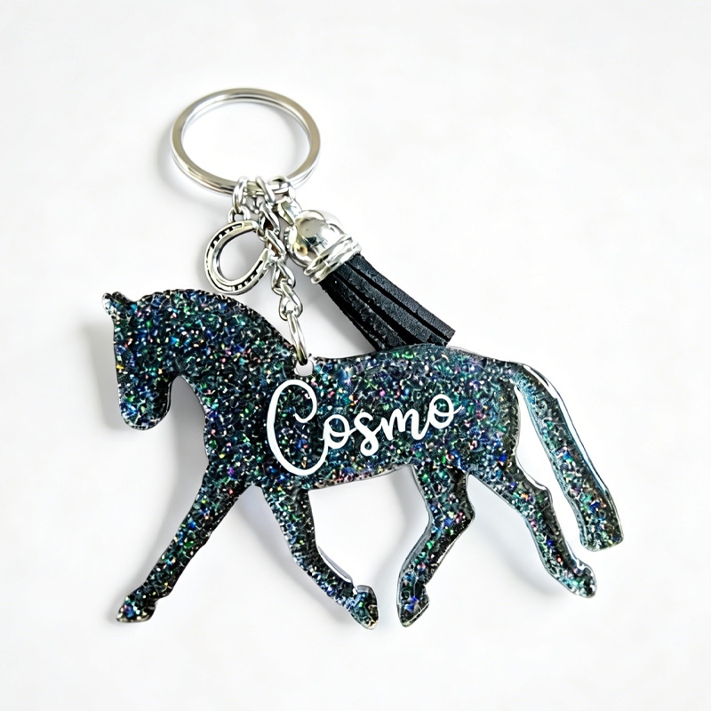 Personalized Dressage Horse Glitter keychain Gift for Equestrian Riding Lovers