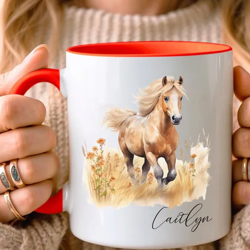 Personalized Floral Horse Mug for Sister Daughter Equestrian Horse Riding Lovers