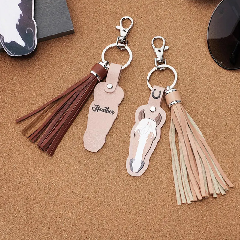 Personalized Name Photo Horse Face Keychain with Tassel Horse Marking Keyring Equestrian Accessory Gift for Equestrian Riding Lovers