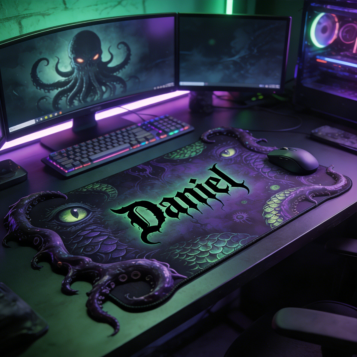 Personalized Custom Cthulhu Tentacle Irregular Mouse Pad Personalized Lovecraftian Desk Mat Glowing Green Eyes Gamer Accessory