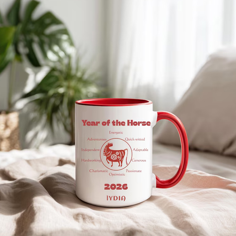Personalized Lucky Lunar New Year Horse Zodiac Gift Mug for Equestrian Horse Riding Lovers