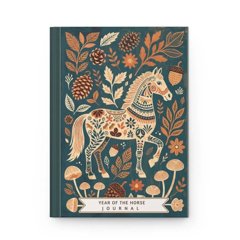 Personalized Folk Art Horse Journal and Planner PU Leather Notebook Gift for Horse Lovers Riding Lovers Equestrian Lovers