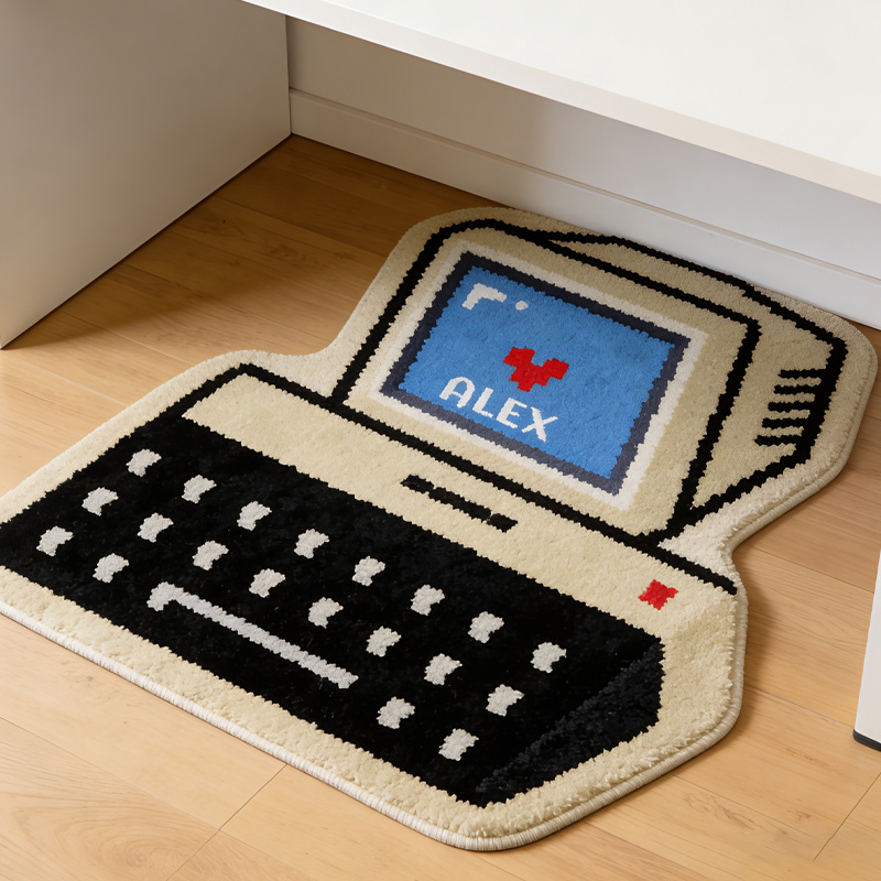 Personalized Retro Old Fashioned Computer Nostalgia Graphic Rug Doormat Kids Nerd Bedroom Playroom Rug Gifts for Geek Lover