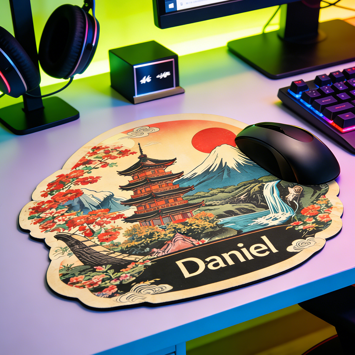 Personalized Custom Ukiyo-e Mount Fuji Irregular Mouse Pad Personalized Japanese Pagoda Desk Mat Vintage Japan Art Gamer Accessory