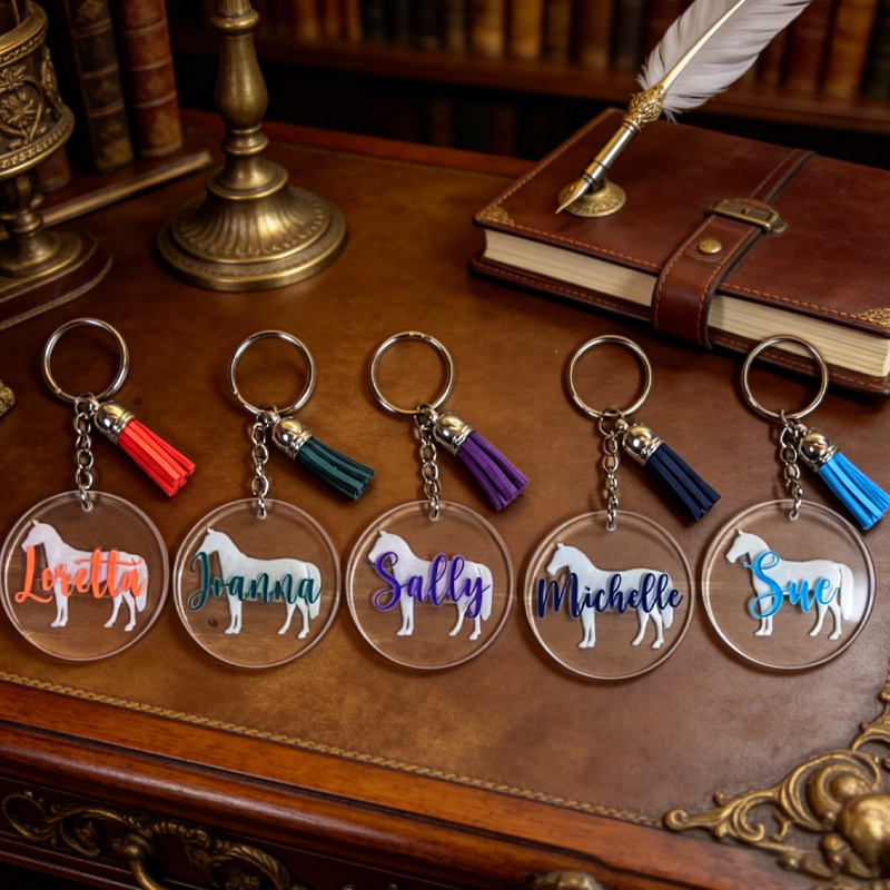 Personalized Horse Acrylic Tassel Keyring keychain Gift for Equestrian Riding Lovers