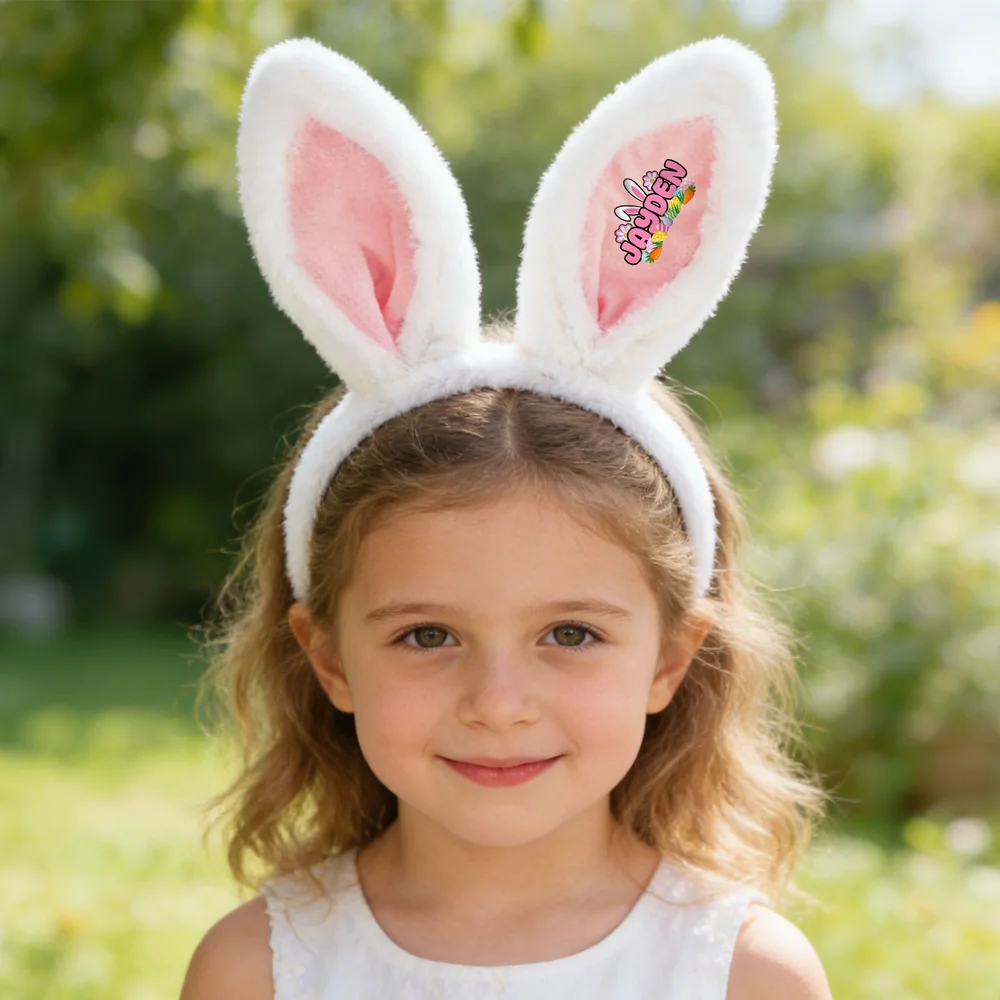 Personalized Easter Eggs Carrot Cute Rabbit Ears Headband with Name Easter Day Gift for Kids 