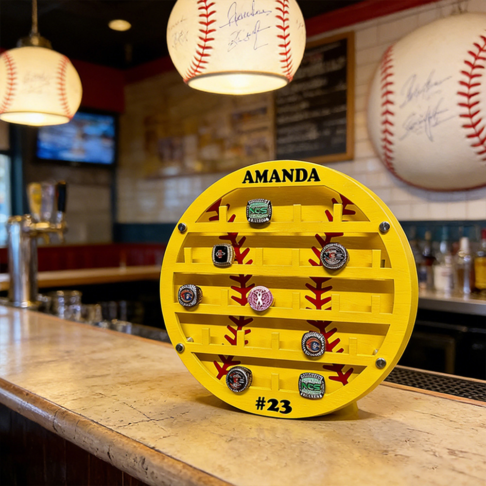 Personalized Softball Style Ring Holder Custom Name Number Perfect Gift for Softball Player